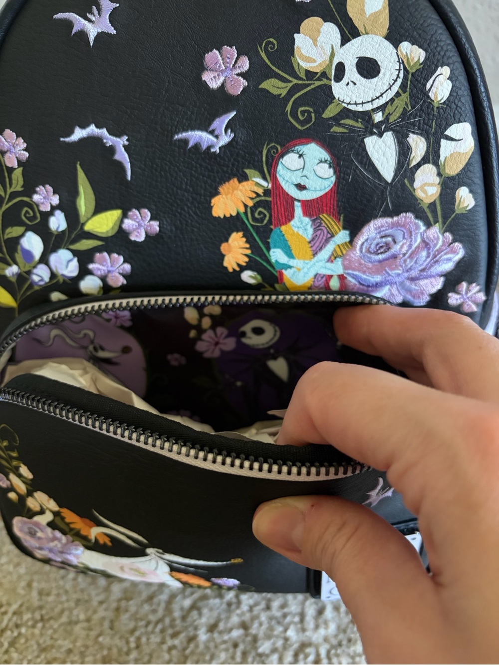 Loungefly Black The Nightmare Before Christmas Floral Mini Backpack - Picture 5 of 7